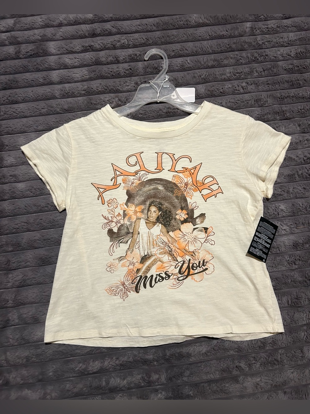 Aaliyah “Miss you” Graphic White Cropped T-Shirt Sz M